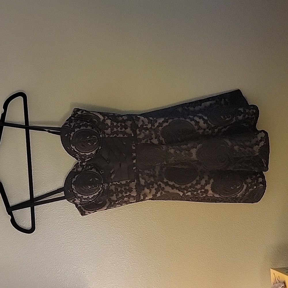 Spaghetti strap black lacey with tan lining mini dress, Bebe For Love and Lemons